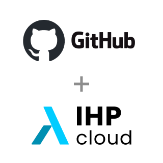 GitHub's logo and IHP cloud's logo connected with a plus symbol